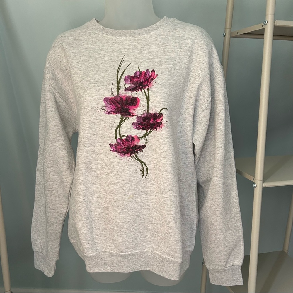 Cottagecore Oversized Sweatshirt Purple Floral Grandmacore
